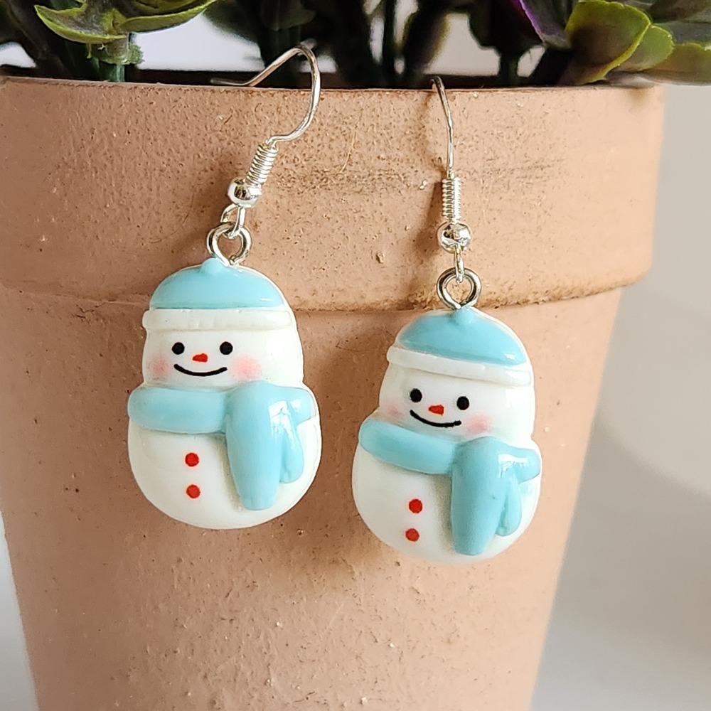 Handmade‎ Snowman Dangle Drop Earrings Festive Winter Holiday Jewelry Gift NEW
